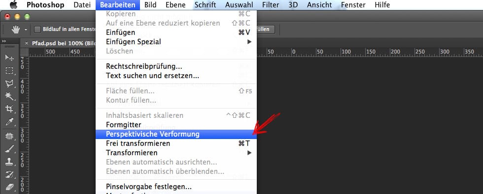 Beitragsbild Blog zum Thema PhotoShop: Perspektivische Verformung von Architekturbildern. Bearbeitungsmodus.